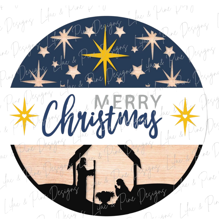 Merry Christmas Nativity 18" door sign