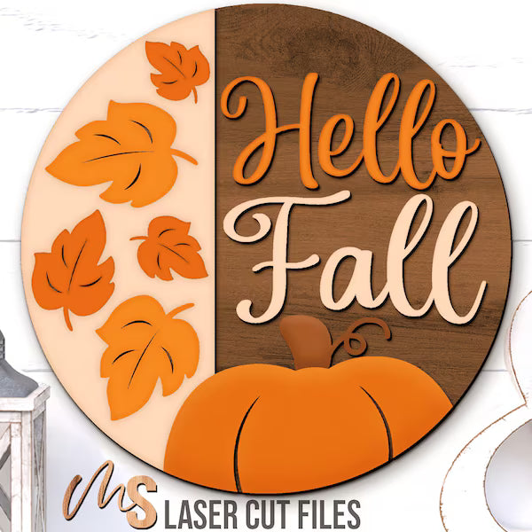 Hello Fall Leaves 18" door sign