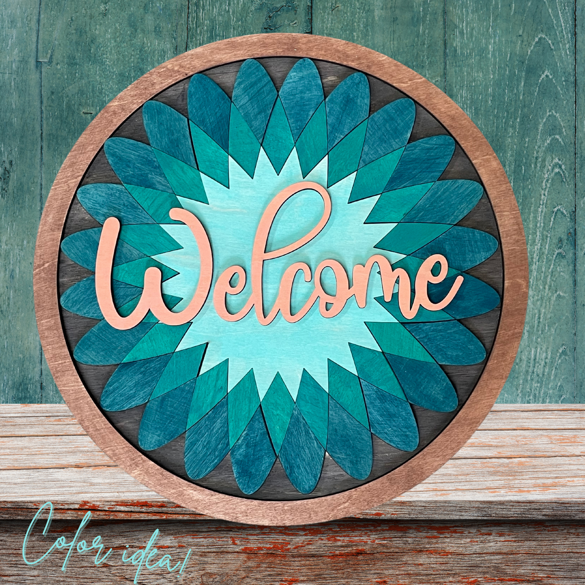 Color idea in blues for Welcome round sign