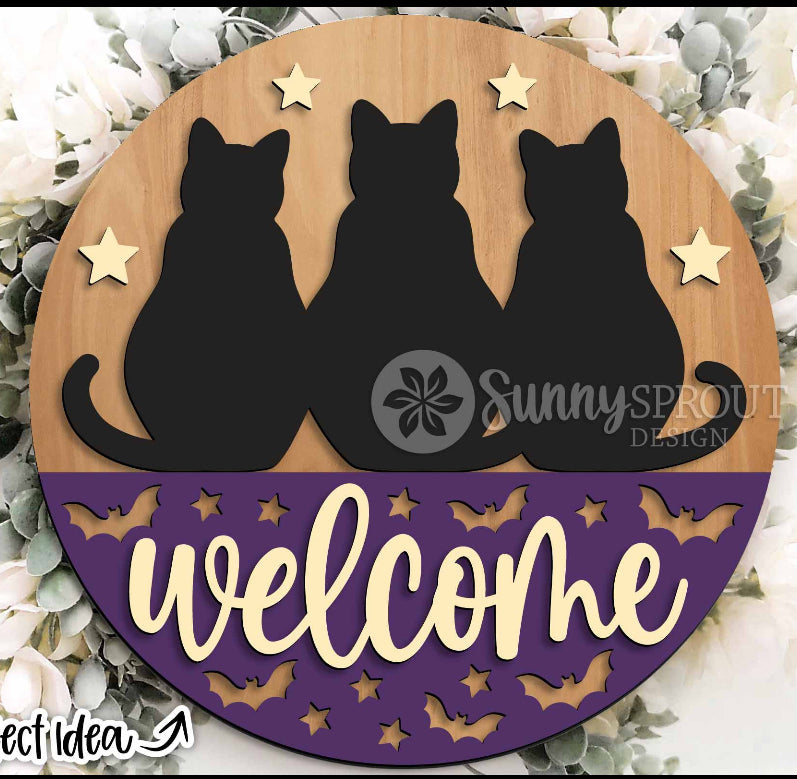 Welcome Halloween Cats Sign Kit