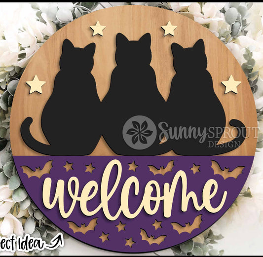 Welcome Halloween Cats Sign Kit