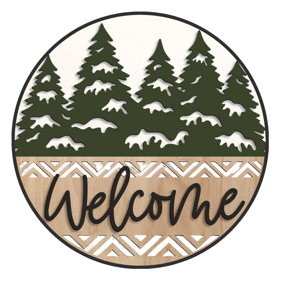 Welcome Snowy Pines 18" door sign