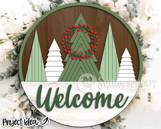Welcome Pines Wreath 18" door sign